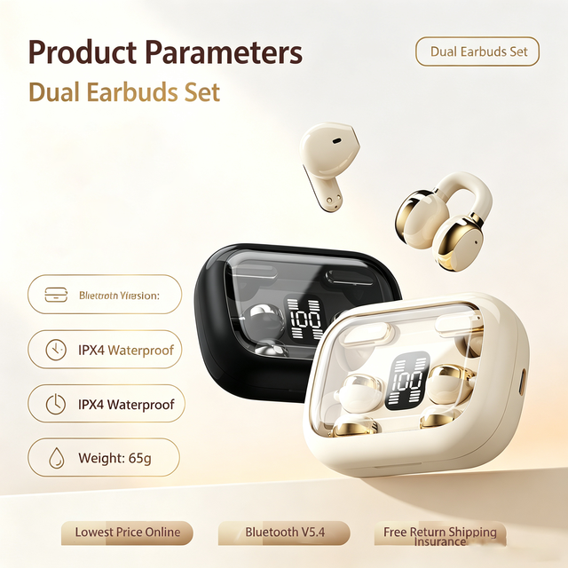 New Arrival 2 Pairs Wireless Earbuds Headphones Hybrid Open Ear Clip Semi-in-Ear for 5.4 Digital Display Touch Control