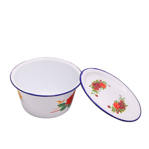 Bols en émail métallique classiques de 14 à 34 cm avec couvercle, décalcomanie durable, bol de rangement pour les doigts en émail, <span class=keywords><strong>vaisselle</strong></span> de cuisine en émail - Product Image 4