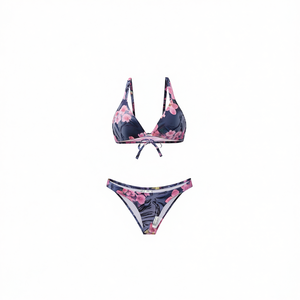 Costume da bagno bikini taglie forti HDJ con stampa floreale in spandex e poliestere, controllo pancia, set 2 pezzi - Product Image 1