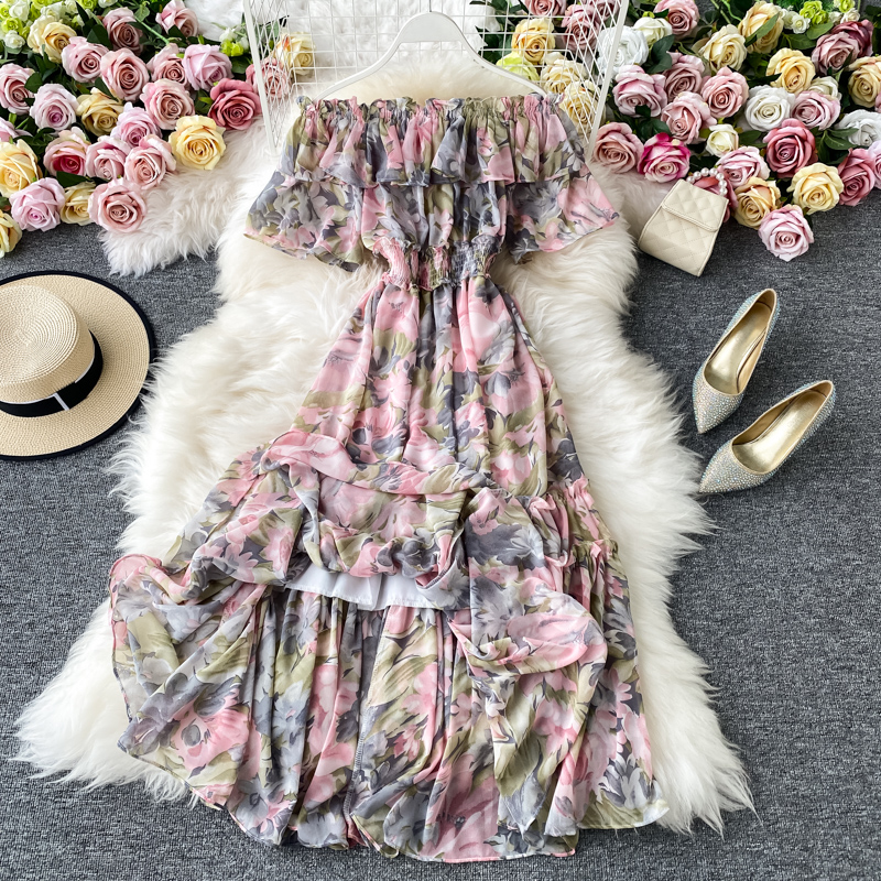 sexy short sleeves floral print off shoulder maxi dress Spring Summer Floral Off-Shoulder Maxi Dress Women