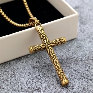 Stainless Steel <b>Cross</b> Pendant Necklace For Men And Women Fashion Asymmetry Geometric Design Gift Jewelry - Product Image 2