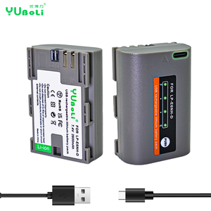 Batteria LP-E6, LP-E6N, LP-E6NH 2600mAh con ricarica USB-C, display LED, batterie di ricambio per Canon EOS 5D 6D 7D 60D 70D 80D <span class=keywords><strong>90D</strong></span> - Product Image 1
