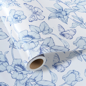 Vintage Line Drawing Blue Flower Butterfly <b>Gift</b> Wrapping Paper Eco Friendly For <b>Wedding</b> Party Bridal <b>Gift</b> Packaging Wholesale - Product Image 1