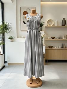 <span class=keywords><strong>Robe</strong></span> plissée décontractée mi-longue sans manches à taille empire et patchwork <span class=keywords><strong>pour</strong></span> femme, coupe régulière, tailles 3XL 4XL 5XL, vente en gros d'usine, collection printemps-été - Product Image 4
