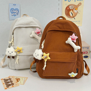 Sac à dos tendance automne/hiver 2024 en velours côtelé et peluche, motif os mignon avec fermeture éclair, style décontracté et polyvalent pour étudiants, style preppy - Product Image 2