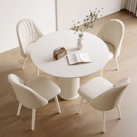 Table basse ronde en ardoise crème, style minimaliste moderne, table multifonctionnelle pour salle à manger et réception, ensemble table et chaises pour petits espaces domestiques
