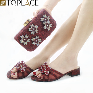 Zapatos de diseño de tacones bajos de 3cm y conjunto a juego para mujer PU cuero melocotón apedreado escándalo y monedero para fiesta nigeriana - Product Image 3