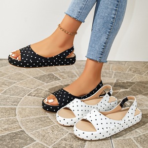 Sandales à plateforme à pois pour femmes, sandales à bout ouvert, semelle épaisse, chaussures de plage décontractées d'été - Product Image 1