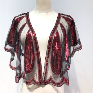 Vintage Frauen glitzernden 1920er Jahre Schal Pailletten Perlen Hochzeits feier Cape Bolero Abend Wrap - Product Image 2