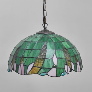 LongHuiJing 16 Inch Tiffany Style Stained Glass Hanging Lamp Vintage Green Stained Glass Ceiling <b>Light</b> - Product Image 4