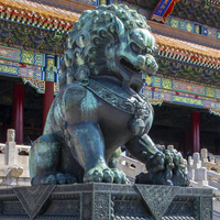 Statue de Lion en Bronze moulé, cm, soldats chinois