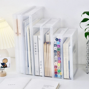 Caja de almacenamiento de plástico transparente, organizador de escritorio rectangular cubierto para oficina, papelería, libros, lápices, tamaño pequeño, mediano y grande - Product Image 1