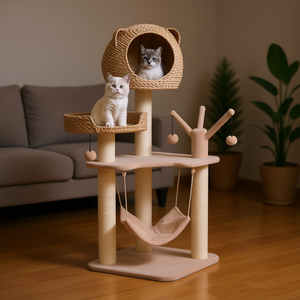 ต้นไม้แมวหลายชั้นพร้อมเปลและคอนโด ที่ข่วนเล็บทำจากไซซอล สำหรับแมวในบ้าน สไตล์คลาสสิก รุ่น D0100HP3DPA - Product Image 2