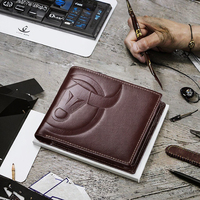 Portefeuille pour homme en cuir véritable RFID, porte-cartes court ouvert avec style rock
