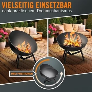 Modern 60cm Matte Black <b>Portable</b> Outdoor <b>Fire</b> <b>Pit</b> Bowl Tilt Mechanism Heavy Duty Steel Wood Burning Fireplace Garden Patio - Product Image 3
