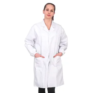 अस्पताल में उपयोग के लिए पॉलिएस्टर सूती कपड़े से बनी यूनिसेक्स लंबी आस्तीन वाली लैब कोट पेशेवर मेडिकल वर्दी