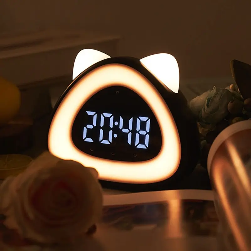 ساعة تنبيه للأطفال التحكم الصوتي ساعة تنبيه مع الضوء أرقام المنبه التقويم على مدار الساعة الرقمية غرفة نوم