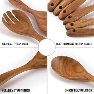 Set di Utensili <span class=keywords><strong>da</strong></span> <span class=keywords><strong>Cucina</strong></span> in Legno Naturale Ecologico dal Design Classico Tradizionale con Cucchiai, Spatole e Forchetta per Insalata - Product Image 4