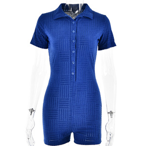 Combinaison courte à col polo pour femme, couleur unie, taille haute, coupe ajustée, style streetwear, été, FDXY9521 - Product Image 5