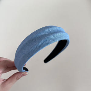 Nouveau Bandeau Rétro Minimaliste en Denim Bleu, Large et Convexe, en Tissu, pour Femme, Accessoire Cheveux Vintage et Élégant - Product Image 3