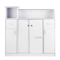 Comptoir de réception blanc, caisse enregistreuse, design minimaliste moderne, en bois, équipement pour salon de beauté