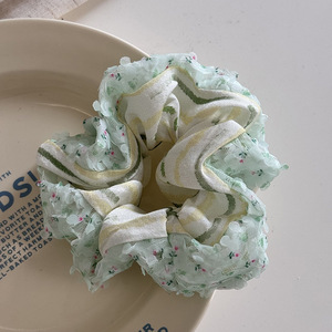 Nouveau design printemps et été style fantaisie fleur dentelle cheveux chouchous pour filles tissu rayé cheveux cravates pour jeunes dames - Product Image 4