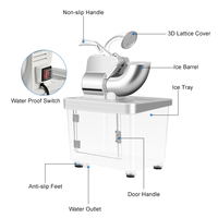 Broyeur à glace électrique semi-automatique avec double lame en plastique, pour usage domestique et extérieur, avec bac de stockage visuel