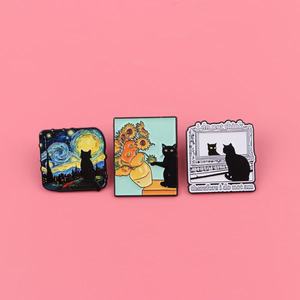 Pin de solapa de esmalte personalizado con diseño de girasol estilo Van Gogh, pintura al óleo de cielo nocturno, negro, para el amor, estilo caricatura - Product Image 2