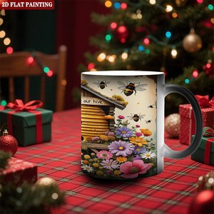 Frosted Black <b>Ceramic</b> Mug 11oz Heat Sensitive Color Changing Magic <b>Cup</b> With Bee Hive Design - Product Image 2