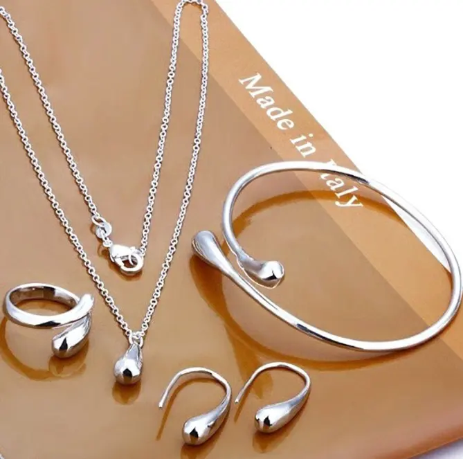 Fashion Elegant Silver Jewelry Sets Kolye Earrings Bracelet Jewelry Set For Women Girls