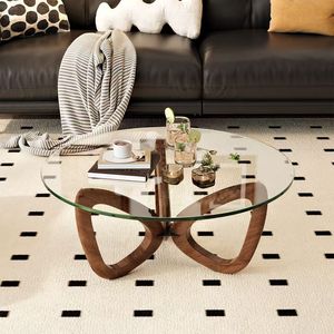 <span class=keywords><strong>Mesa</strong></span> de Centro de Diseño Nórdico Simple para Sala de Estar, Mueble de Madera Sólida con Vidrio Templado Redondo, Ecológico y Duradero - Product Image 3