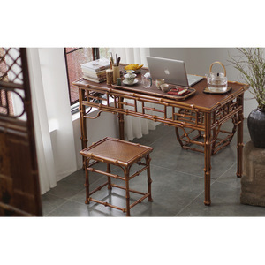 Mesa Rectangular de Bambú Estilo Chino con Taburete, Mesa Multiusos para Té, Caligrafía y Comedor - Product Image 1