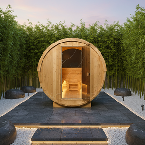 Ventanas de tramo superior de madera maciza para <span class=keywords><strong>sauna</strong></span> exterior tipo barril, con diseño de ventana trasera de media <span class=keywords><strong>luna</strong></span> de abeto finlandés, para uso en jardín. - Product Image 6