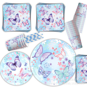 Blue Butterfly Party Tableware Set 60-80 Pcs Plastic Paper Plates Cups Napkins Utensils Birthday Decorations - Product Image 3