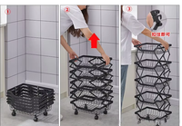 Chariot de rangement de cuisine pliable de haute qualité avec revêtement en poudre - Chariot mobile en métal noir avec roues pour fruits et légumes