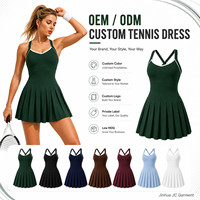 Robe de tennis personnalisée haut de gamme pour femme, en nylon et élasthanne mats, dos croisé contrastant, plissée, pour le golf, marque privée OEM
