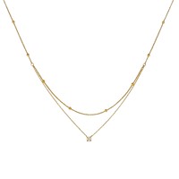 Collier de luxe empilable en acier inoxydable avec perles dorées et zircon, double couche, pour femme