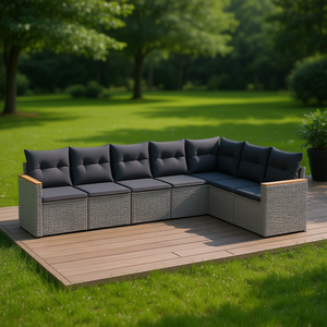 Ensemble de canapés de jardin modulaires en rotin gris, mobilier d'extérieur au design contemporain, coussins en mousse haute densité - Product Image 2