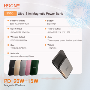 <span class=keywords><strong>Cargador</strong></span> Portátil Magnético Inalámbrico de Aleación de Aluminio OEM ODM de 5000 mAh, Puerto de Carga USB-C de 15 W, Color Personalizado - Product Image 1