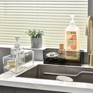 Kitchen Sink Storage <b>Rack</b> Transparent Gray Multi Functional <b>Dish</b> Drainer For Kitchen Countertop Organization - Product Image 1
