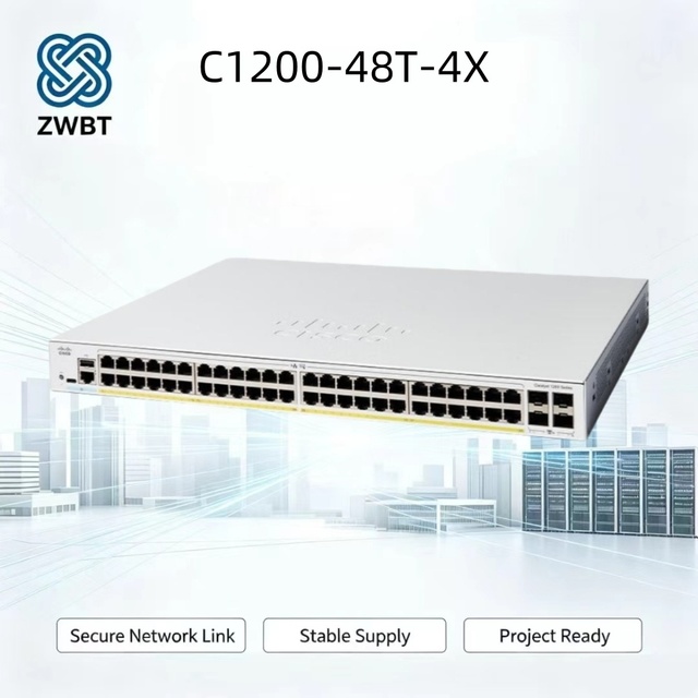 Cisco Switch Catalyst C1200-48T-4X 48 Port Gigabit Layer 2 Managed Switch 4x1/10G SFP+ Uplinks 176Gbps 130.94Mpps Fanless Campus