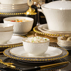 Service de table en céramique dorée, vaisselle en porcelaine fine, comprenant un bol, une assiette et une assiette creuse Phnom Penh pour soupes, dîners et café - Product Image 2