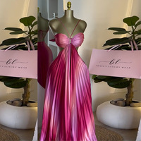 Robe longue élégante sans manches, sans bretelles, dégradée, pour femme, pour la plage, les soirées, sexy, plissée, W072401