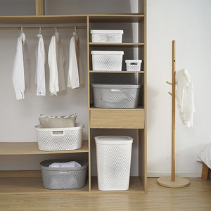 Plastic Storage Basket Rectangle White With Lid Handle Bathroom Kitchen Organizing Basket - Product Image 4