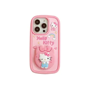 Support de miroir mignon bonjour chat Kitty mignon adapté pour iPhone 15 Pro Max12 coque de téléphone 13 housse en Silicone souple 11