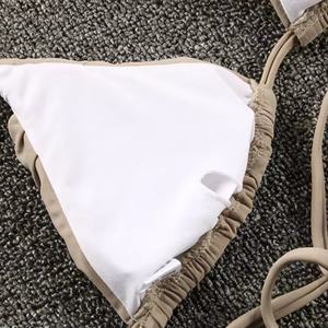 Bikinis sexys personalizados para mujer, conjunto de 2 piezas con volantes pequeños, traje de baño con estampado de leopardo y cuadros, ropa de playa, conjunto de bikini con tiras. - Product Image 4