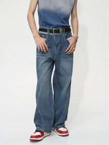 Pantalones vaqueros de hombre con bolsillos y detalles de solapa entrelazada, corte recto, para escalada, al por mayor - Product Image 3