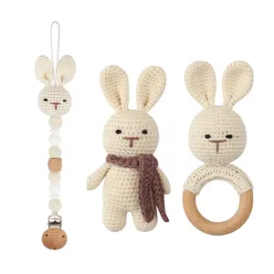 Tamburo fatto a mano per bambini, giocattolo per bambini a forma di coniglio bianco, giocattolo crochet dentale