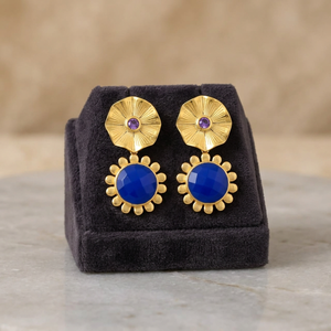 Boucles d'oreilles pendantes en laiton faites à la main avec pierres précieuses, style bohème ethnique, plaqué or, cadeau de fiançailles unisexe - Product Image 2