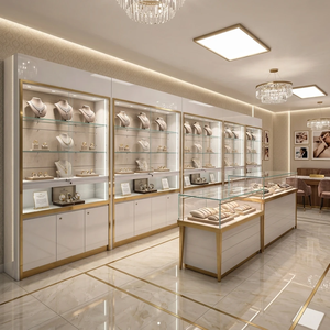 Vitrina de Joyería de Lujo con Acabado Espejo Dorado, Estantes de Vidrio Ajustables e Iluminación LED <span class=keywords><strong>para</strong></span> Muebles de Tienda Minorista de Alta Gama - Product Image 3